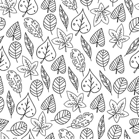 Dessin Au Trait Automne Doodle Feuilles Modèle Sans Couture Noir Et