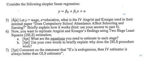 Solved Consider the following simpler linear regression: y = | Chegg.com 