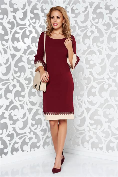 Burgundy Elegant Flared Dress With Lace Details With Ruffled Sleeves