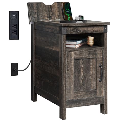 Wlive End Table With Charging Station Side Table With Usb Ports And Outlets Narrow Side Table