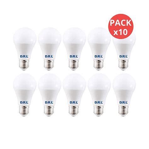 Pack X 10 Ampolletas Led E27 7w Watts Luz Cálida A60 3000k D