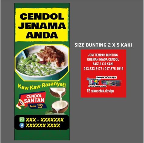 JOM TEMPAH BUNTING KHEMAH NIAGA BISNES CENDOL READY DESIGN SAIZ 2 X 5