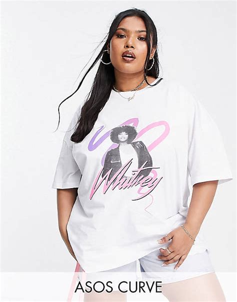 Asos Design Curve Oversized T Shirt Met Whitney Print In Wit Asos