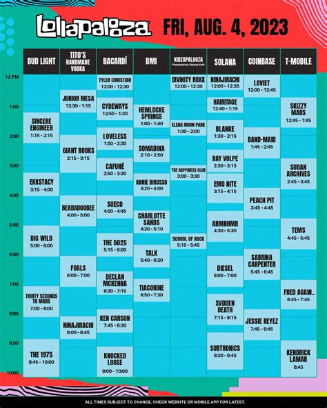 Lollapalooza 2023 | Lineup | Tickets | Schedule | Live Stream | Map | Set Times | Dates ...