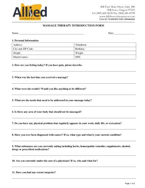 Fillable Online Massage Therapy Introduction Form Fax Email Print