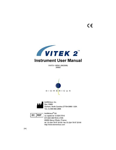 Biomerieux Vitek 2XL User Manual Instrument User Manual