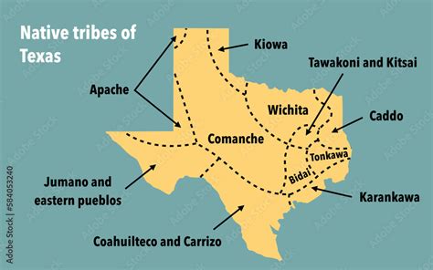 Map With The Territories Of The The Native Indian Tribes Of Texas Stock