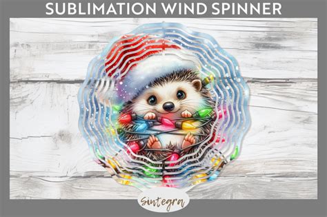 Christmas Hedgehog Entangled In Lights Wind Spinner Sublimation By