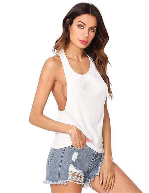 Womens Sleeveless Flowy Loose Fit Racerback Yoga Workout Tank Top White Ck189ytd3e7 Size X