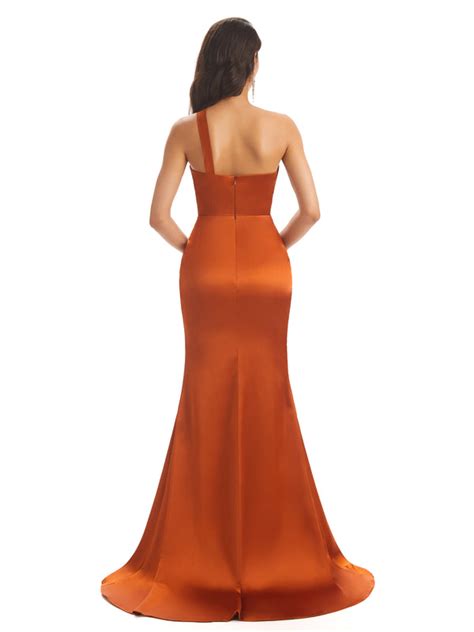 Sexy Soft Satin Side Slit One Shoulder Pleats Floor Length Mermaid