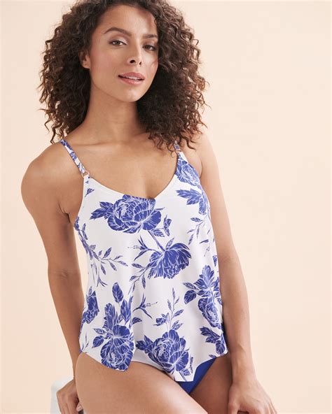 Turquoise Couture Floral Tankini Top White Blue Floral Bikini Village