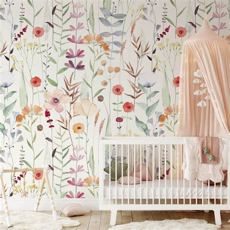 Floral Nursery Wallpaper Removable Stick On Wallpaper Etsy