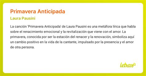 Significado De La Canción Primavera Anticipada Laura Pausini Letras Com