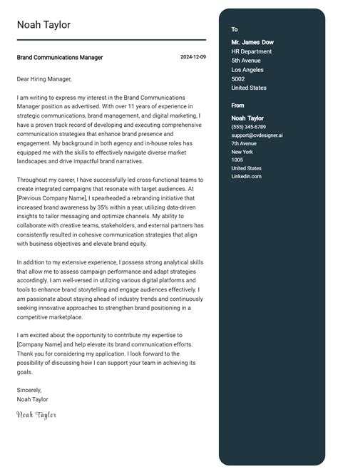 26 Brand Communications Manager Cover Letter Examples And Templates For