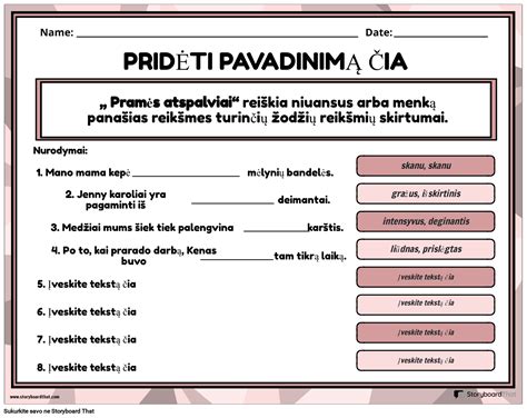 Prasmės Atspalvių Darbalapiai Efektyviam Mokymuisi StoryboardThat