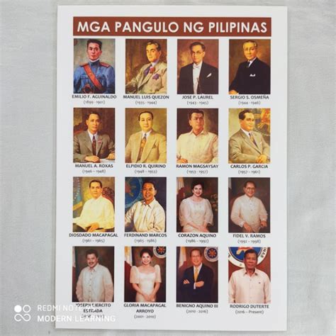 Presidents Of The Philippines Chart A4 Laminated 250 Mic Shopee Porn