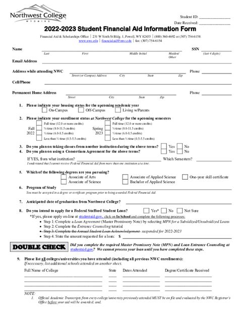 Fillable Online Student Financial Aid Information Form Fax Email Print