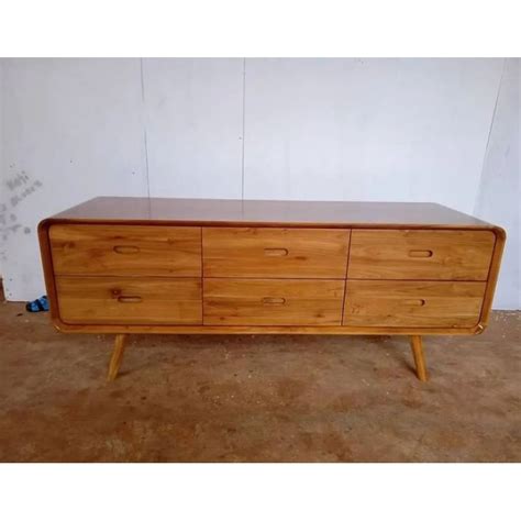 Jual Buffet Meja TV Minimalis Kayu Jati Asli Model Retro 6 Laci