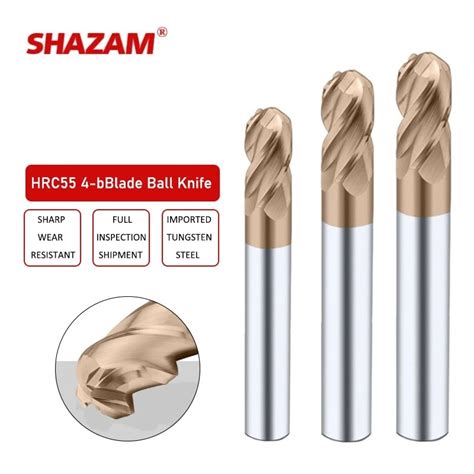 Shazam hrc55 4 blade bola faca liga revestimento tungstênio ferramenta