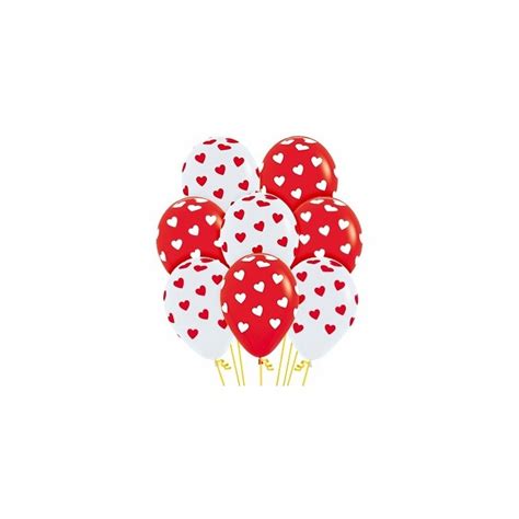 Globo Latex R12 Sempertex Fashion Corazones Clasicos Rojo Y Blan 30cm