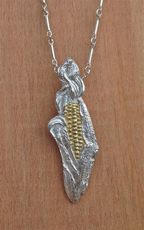 Corn Necklace Mixed Metal Pendant Silver Corn Summer