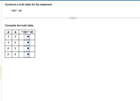 Solved Construct A Truth Table For The Statement ∼q∨∼p