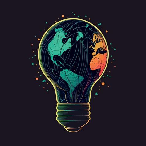 Planet Earth Inside An Electric Light Bulb Bulb At Night In 2024