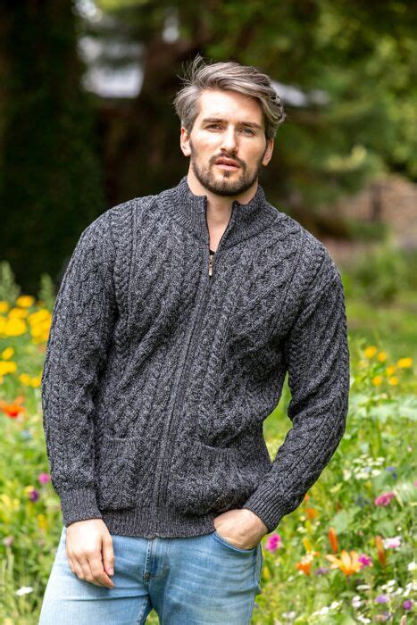 Mens Merino Wool Full Zip Aran Cardigan The Sweater Shop