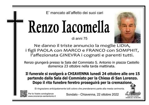 Necrologio Iacomella Renzo Intorno Tirano