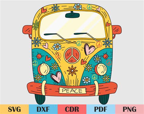 Hippie Van Svg Hippie Vw Van Wall Art Svg Instant Etsy