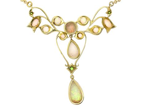 Edwardian 15ct Gold Opal Green Garnet Art Nouveau Necklace 135 J