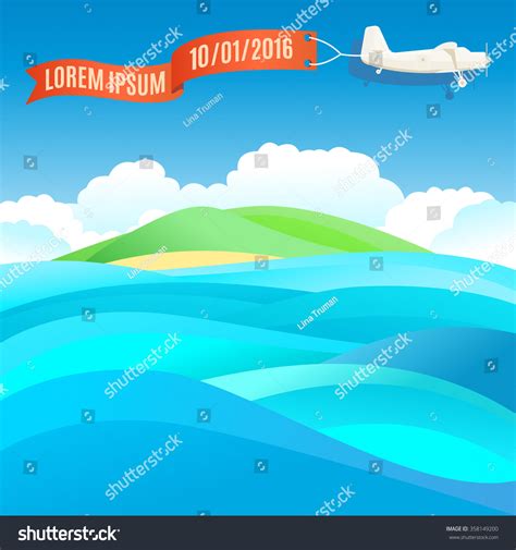 Flying Vintage Plane Banner Ocean Sea Stock Vector Royalty Free 358149200