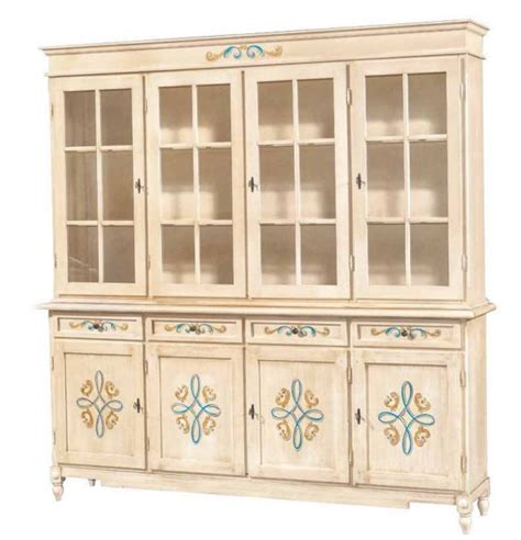 Credenza Cristalliera Croci In Legno Ante Bugnate Avorio Anticato