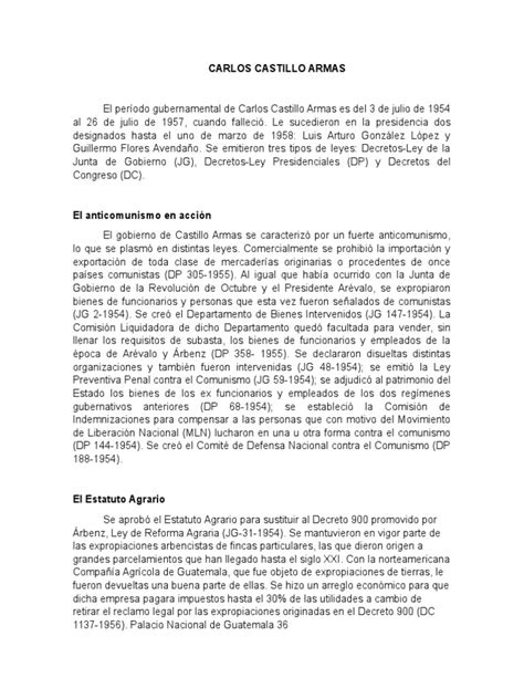 Historia De Gobierno De Carlos Castillo Armas Guatemala Agricultura