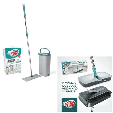 Kit Vassoura Mágica Mop7245 Flash Limp Mop Lava E Seca Fit