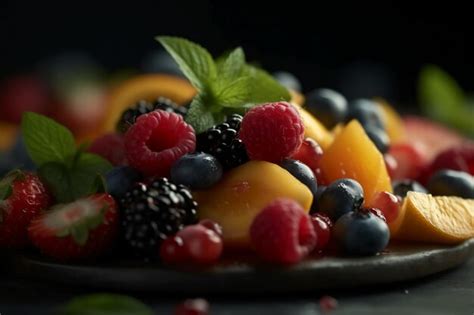 Un Plato De Fruta Con Una Hoja De Menta Encima Foto Premium