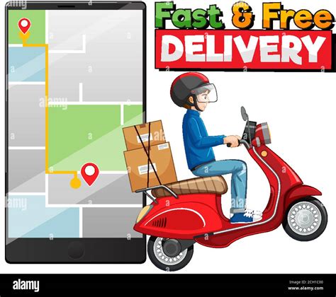 Fast And Free Delivery Logo With Bike Man Or Courier Illustration Stock