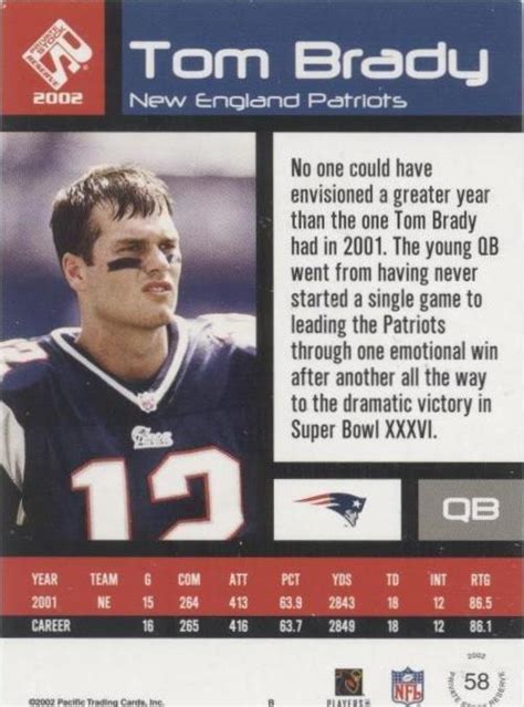 2002 Pacific Private Stock Reserve Tom Brady 58 For Sale EBay