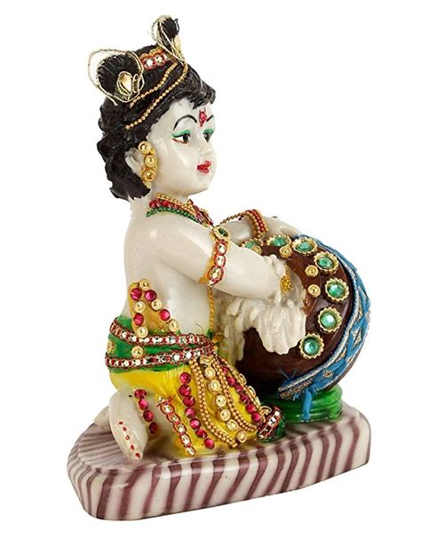 White Baby Krishna Eating Butter Statue 7.5 Inches White - Etsy