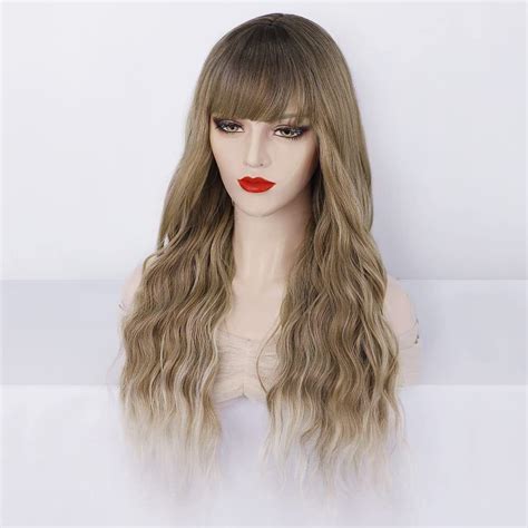 100 Natural Wigs With Bangs Synthetic Curly Blonde Wigs For Women Daily Party Ebay