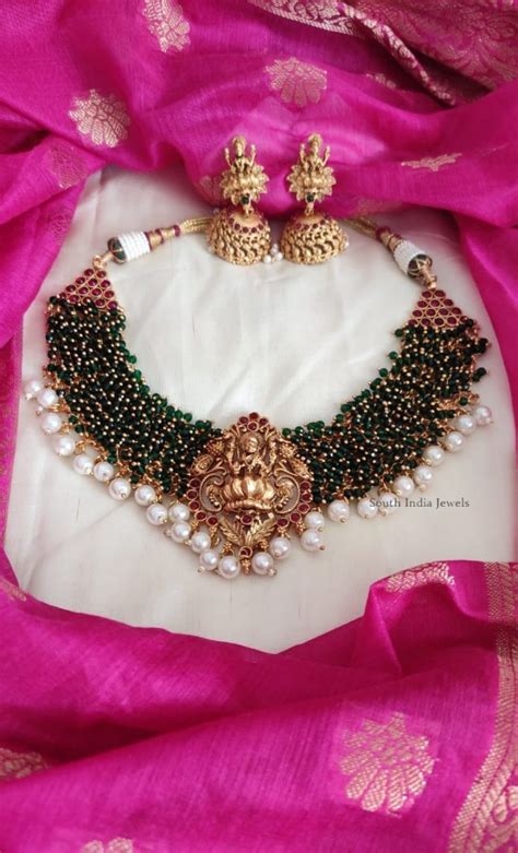 Imitation Lakshmi Pendant Beads Necklace South India Jewels