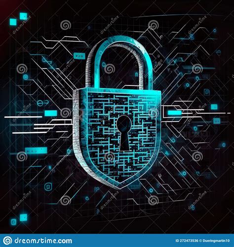 Cyber Security Illustration With A Padlock Black And Blue Lock Sign On