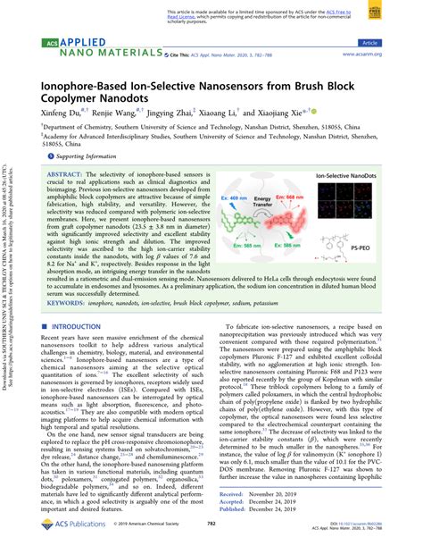 Pdf Ionophore Based Ion Selective Nanosensors From Brush Block