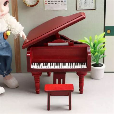 Piano En Bois Avec Tabouret Instrument De Musique Miniature Rouge Pour