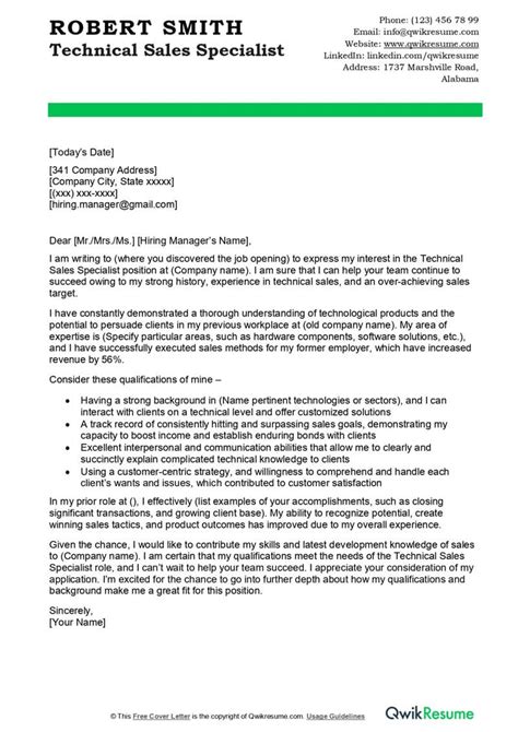 Sales And Marketing Specialist Cover Letter Examples Qwikresume