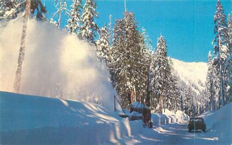 Steven S Pass Highway Wa Snow Removal Snow Plough Andold Car On The Road Postcard Ebay