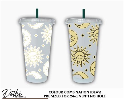 Sun And Moon Sbux Cold Cup No Hole Svg Png Dxf No Gap Stars Etsy