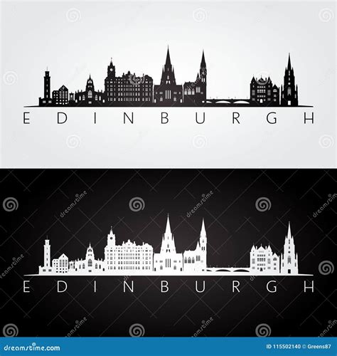 Edinburgh Skyline And Landmarks Silhouette Vector Illustration ...