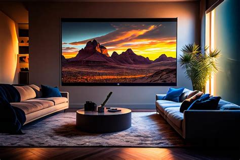 Premium Photo Living Room With Big Tv On The Wall In The Room In A