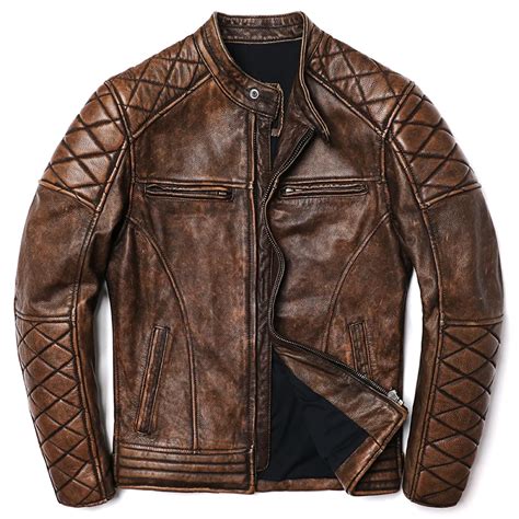 Nieuwe Camel Vintage Biker Leren Jas Heren Natuurlijke Echte